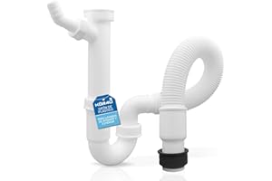 kör4u Sifón de plástico flexible, 1 1/2 x 40/50 mm, tapón de olor tubular para fregadero, manguito de goma, boquilla de goma para tubo de drenaje