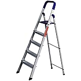 Homace Strong Heavy Duty Fold able Durable Aluminium Wide 5 Step Ladder for Home Anti Non Skid Indoor Outdoor Use Smart Plate