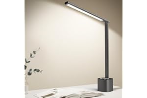 Moslumin Lampara de mesa inalambrica recargable, 5000mAh Luz aluminio con bateria, Portatil Graduable y plegable, Lámpara de escritorio LED para trabajo, mesita de noche, interior y exterior – Gris