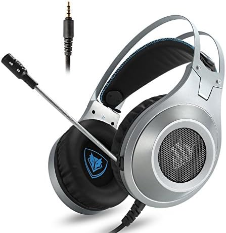 Gaming Headset Micolindun Headphone Microphone Gamer Super Light Comfortable One-key Mute Stereo Bass Metallic Volume Control Noise Isolation for PS4, Xbox One, PC, Laptop, Tablet, Phone ( Adapter Include)