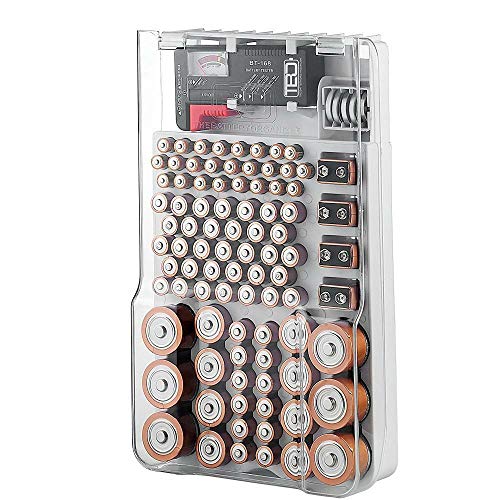 Battery storage organizer case, Batteries Storage box holds 93 Different Size Batteries for AAA, AA, 9V, Flat Batteries?C and D size with Removable Battery Tester