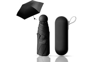 Coztie Kompakter Regenschirm, 6 Rippen Taschenschirm mit Kapsel Fall, Mini Reise Regenschirm Falten Reise für Männer Und Frauen