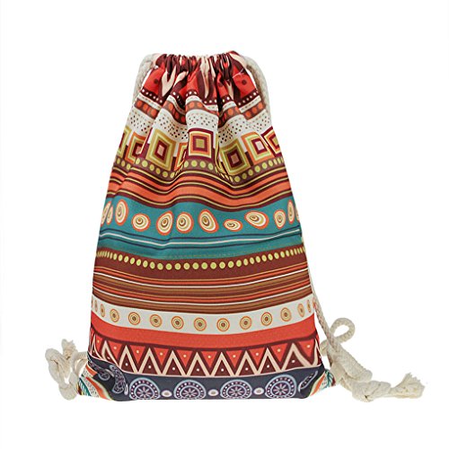 FakeFace Damen Canvas Aufdruck Tasche Tüte Rucksack Turnbeutel Sportbeutel Gymnastikbeutel Schulbeutel Freizeit Casual Shopping Shopper – Streifen - 2