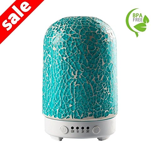 COOSA 100 ML Aroma difusor humidificador con Niebla Fresco, Cristal Mosaico Botella, Aceite Esencial, Pegatina Luz LED con 4 Ajuste de Tiempo para Hogar, Oficina, Dormitorio