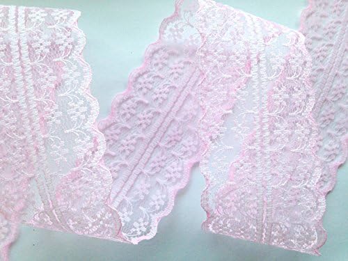 Sparkles Gems Vintage Style Lace Ribbon Trimming Bridal Wedding Scalloped Edge 47mm (Pink)