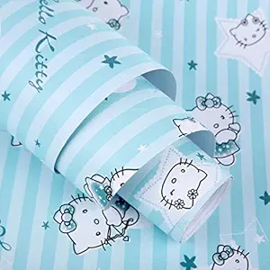 Wolpin Wall Stickers Wallpaper for Kids Room (45 x 500 cm) Cute Cats Girls Boys Bedroom Baby Decoration Wardrobe Furniture Decoration Self Adhesive Waterproof DIY, Crazy Blue