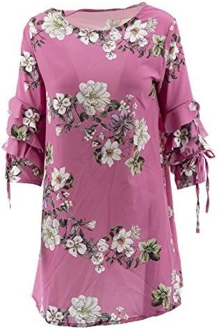 Dressed Woman Curled Short Sleeve Crew Neck Floral Dress Made in Italy Fuchsia One Size