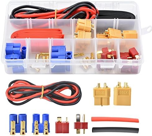 XT60/EC3/T-Plug Male &amp;Female Plug Adapter Connectors Kit [Including:14 AWG Silicone Wire and Heat Shrink Tubing] for RC Lipo Battery Accessories