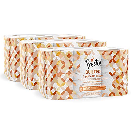 Marchio Amazon - Presto! Carta igienica trapuntata a 2 veli - Conf. da 36 rotoli (3 x 12 x 210 strappi)