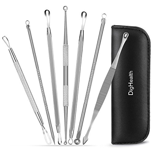 7 Stücke Mitesserentferner DigHealth, Komedonenquetscher Edelstahl Doppelseitig, Weiße Mitesser Löffel Extraktor, Pickel und Akne Ausdrücker, Komedonenheber für Nase Gesicht Haut Behandlung Hausmittel