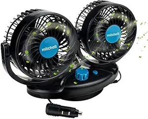 Automaze 12V Car Cooling Fan Oscillating Car Air Fan with Dual Head 2 Adjustable Speeds Quiet Strong Dashboard Cooling Fans DC Electric Car Fans for Sedan SUV RV Boat Auto Vehicles Golf Cart