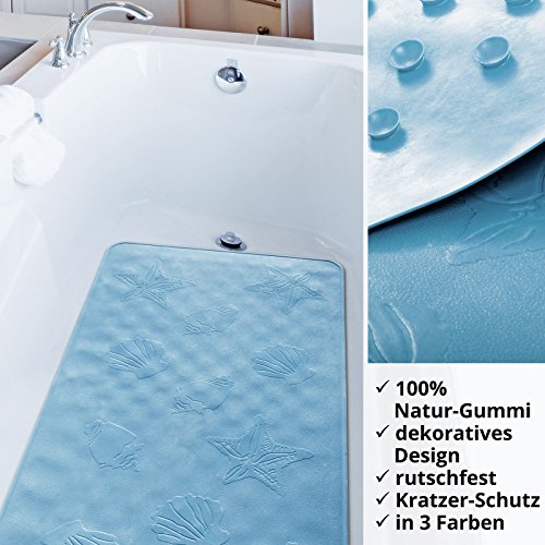 casa pura® Badewanneneinlage Frida | maritimes Muschel-Design | rutschfest |aus Naturkautschuk, PVC-frei | 34 x 74 cm | drei Farben (hellblau) - 5
