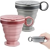 HASTHIP® 2 Pack Collapsible Cup for Travel Accessories Silicone Foldable Glass with Lids and Handles, Expandable Reusable Dri