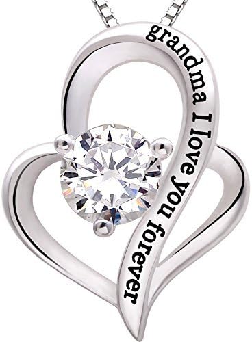 ALOVJewelry Sterling Silver "grandma I love you forever" Love Heart Cubic Zirconia Pendant Necklace, Metal, Cubic Zirconia