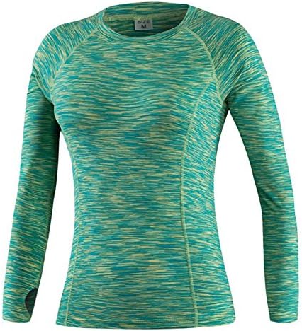 Women 's tight fitness fitness training long sleeves quick - sleeved long - sleeved shirt elastic T - shirt clothes 5019 , green , xxl