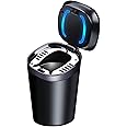 Angju Portable Ashtray for Car, Vehicle Ashtray Ash with Lid Auto Ashtray Car Ashtray Windproof Smokeless Blue Led Light Stainless Steel Ash Tray for Outdoor Travel Office Home Use