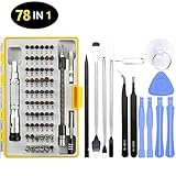 ✔️【78 in 1 multifunktionelles Schraubendreher Set】 - es enthält 60 verschiedene Schraubenzieher Bits, von denen zwei auf iPhone spezialisiert sind. Neben Steckern sind Verlängerungsstangen, Pinzetten, Saugnapf, Hebestangen beigefügt, Antistatische pinzette, Sim-karten-auswurfstift, Dreieck Plektrum, Spudgers. Die Komplettlösung für alle Schraubarbeiten, die hohe Präzision verlangen.