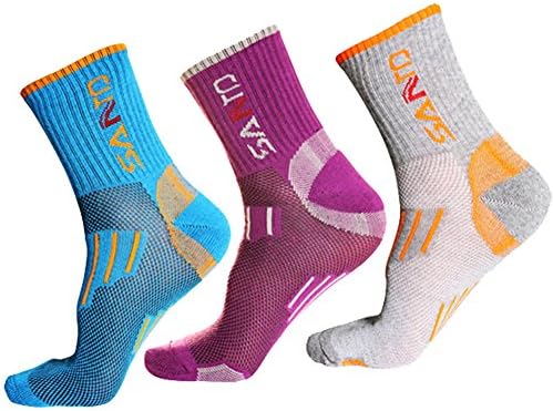 Women Breathable Running Socks Outdoor Camping Walking Trekking Athletic Hiking Sports Sock - Lightweight Liner Cushioned For Women - UK 4-7 EUR 36-40 (Blue/Grey/Purple)