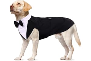 PUMYPOREITY Smoking Formel pour Chien, Set Costume e Bandana pour Mariage Shirt avec Nœud Papillon Vêtements pour Chiens Élégant Apparel Tuxedo pour Mariage Party Festival Halloween Noël(Noir, XL)
