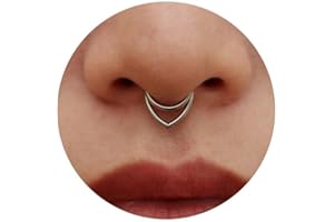LunarCharm Set of 2 Stacked Septum Rings, 16G Hoops, 316L Stainless Steel, 12mm Hinged Septum Clicker, Nose Ring Piercing, Body Piercing Lip Rings