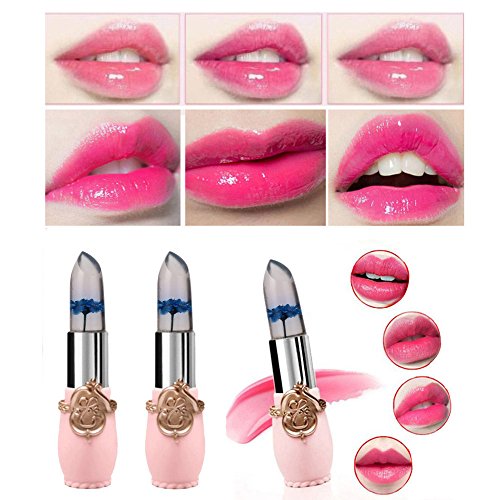 Tonsee Blumen Gelee Transparente Farbe ändern Lippenstift Crystal Feuchtigkeitsspendende Feuchtigkeitsspendende Lippenbalsam Non-marking Wasserdicht,Blau - 3