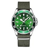 ALXDR Uhren, Mens Automatic Mechanical FNGEEN Armbanduhren Edelstahlarmband, Segeltuchband Wasserdichte Uhr, Grüne, Schwarze Und Blaue Zifferblätter,Green,Canvas