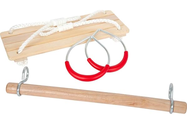 Small Foot Set de balançoire 3 en 1, avec balançoire de Planche, trapèze et Anneaux de Gymnastique, dès 3 Ans, 11908