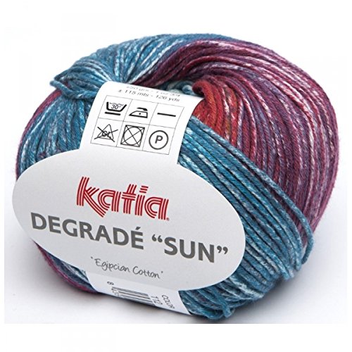 Ovillo de lana Degradé Sun de Katia, colores: Beige/naranja/rubí/tejano/turquesa (112) - 50 g/aprox. 115 m 