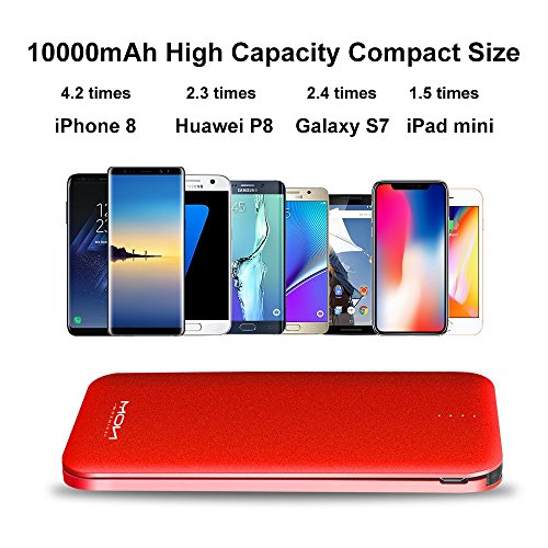 Moxnice Batterie Externe 10000mAh Power Bank Petit Chargeur Portable Rapide et Portable de Batterie avec Micro USB C  ble Int  gr   pour iPhone Android Samsung Galaxie Huawei iPad Tablette  rouge 