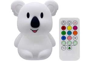 Tekemai Grande Talla luz nocturna infantil, luz quitamiedos, Lámpara de Noche - portátily USB recargable - lámpara infantil LED multicolor con mando, luz bebe Silicona suave y lavable - Grande Koala