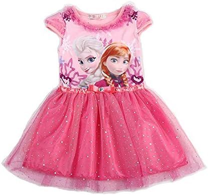 Miqi Girls Elsa Princess Party Dress Kids Cartoon Sequins Lace Costumes Dresses 3 Years Old Red