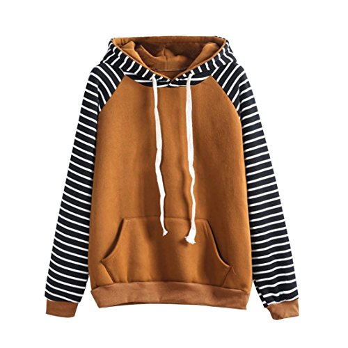 Preisvergleich Produktbild Damen Outwear, FEITONG Gestreift Kapuzenpullover Lange Ärmel Beiläufiger Druck Sweatshirt Tops (L, Gelb)