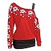 Produktbild Lässige Charming Tops, Hansee Frauen Mode Langarm Frohe Weihnachten Lachen Weihnachtsmann Print Bluse Kalte Schulter Lange T-Shirt (L, Rot)