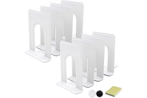 DARUITE Sujetalibros, Grande Sujetalibros Originales de Metal Organizador de Escritorio Apoya Libros para Oficina, Escuelas, Decoración del Hogar (Blanco, 12,6 x 14,7 x 17 cm - 4 Pares)