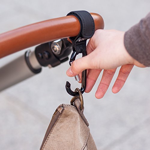 2er Pack Kinderwagenhaken | Kinderwagen Haken | Taschenhalter | Befestigungshaken Für Wickeltasche, Einkaufstasche | Karabiner mit Klettverschluss | Kinderwagenbefestigung | Stroller hooks von Paents - 3