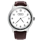 mbz Herren Uhr Analog Quarzwerk mit Leder Armband Audi Sportuhr weiß braun rund