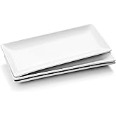 WishDeco Ceramic Serving Platters Set of 3, White Rectangular Plates L35 cm x W15 cm, Large Serving Trays 14 inch, Porcelain