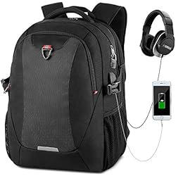 Sac à Dos Ordinateur Portable 17.3 Pouces Homme Imperméable Sac à Dos PC Portable USB Antivol Securite Sac à Dos Voyage Grande Affaire Collège,Noir