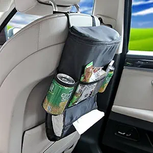 Dhruheer Multi Purpose Car Seat Back Storage Pocket with Foil Cover - Car Bag Organizer Holder Hanger for Magazines Water Bottles, Mobiles Phones, Books, Snacks Tissue Box, (Black)