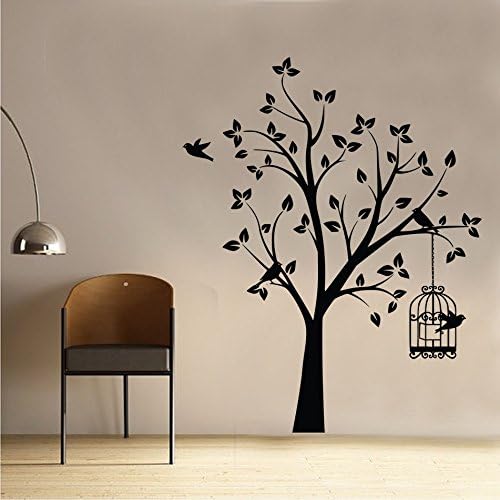 Shabby Chic Bird Tree and Cage Wall Sticker Art Vintage Style (SC011) (60cm X...