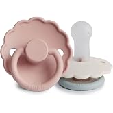 FRIGG Daisy Pacifier 2-Pack | Silicone Pacifier | BPA-Free | Made in Denmark | Symmetrical Cherry Teat | (Blush/Cotton candy,