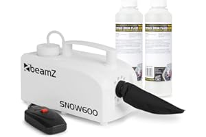 beamz Snow600 Snow Machine with 10L Concentrated Fluid - Powerful Fake Snow Machine for Indoor and Outdoor Use - Ideal for Parties, Events, and Winter Effects