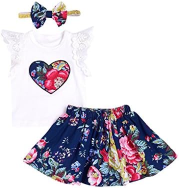 Girls' Clothes Set JYJM For 6-12 Month Fashion Casual 3Pcs Girl Lace Short-Sleeve Sleeveless Top Vest Floral Short Skirt Three-Piece Suit (70, White)