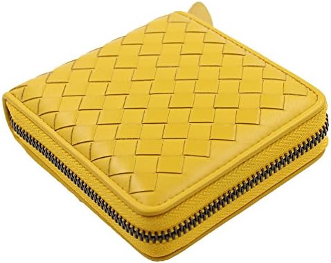 MISSAMMY Sheepskin Leather Basket Weave Design Short Zipper Wallet Purse for Ladies (YELLOW)