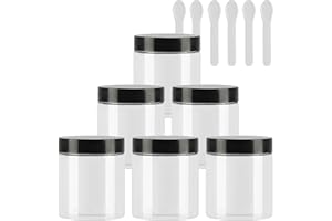 TIANZD 6 Pièces Vides Petit 80 ml Transparent Cosmétique Pot en Plastique avec Couvercle Noir 80 g Pots de Cosmétique Crème de Bouteille Contenant avec 6x Spatules