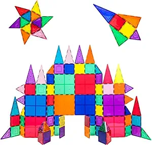 Snaptron Magnetic Tiles 100 pieces with Storage Box Kids Toy Set Building Educational Toys for Kids Children Magnetic Blocks for Kids Puzzle for Great Learning, 3D Puzzle, ABS Plastic ; Multicolor