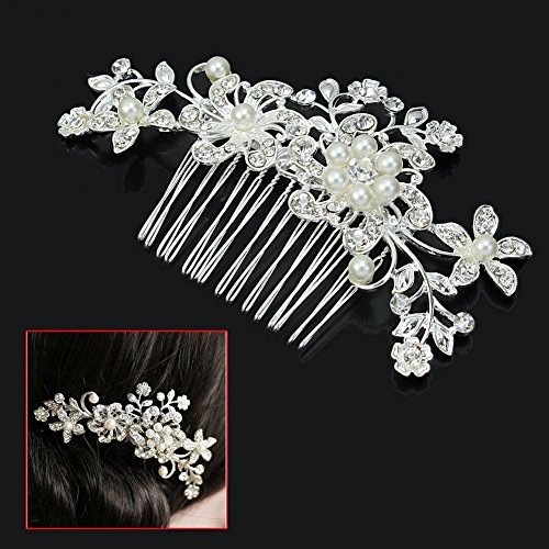 Charm Bridal Wedding Silver Crystal Rhinestones Pearls Women Hair Comb Clip Hot