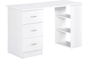 HOMCOM Bureau avec Rangement, Table Informatique 120 x 50 cm, Bureau d'ordinateur avec étagères et tiroirs, pour Petits espaces, Chambre à Coucher, Blanc