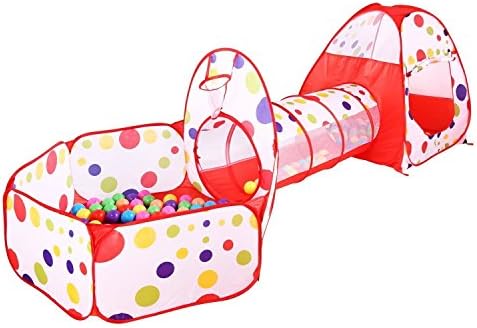 Play Tent,Sanmersen 3 Sets Kids Pop-up Indoor Outdoor Game House Potable Polka Dot Play Tent Tunnel Cubby with Tote Bag For Children-Tent House + Kids Tunnel + Kids Ball Pool
