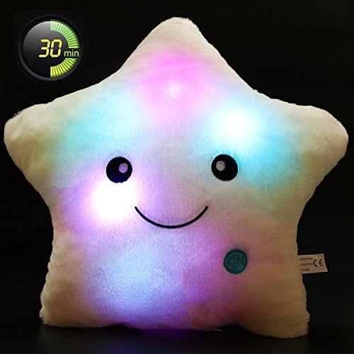 MFEIR® Creative Glowing LED Night Light Twinkle Star Shape Plush Pillow Stuffed Toys 30x35cm White